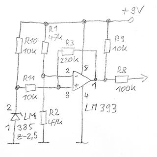 Handgezeichneter Schaltplan mit LM393 Komparator
