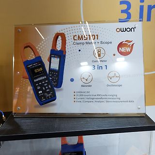 Werbeaufsteller für Owon CMS101 Clamp Meter + Scope
