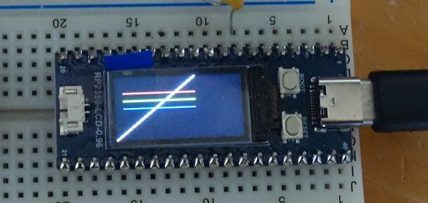 RP2350-LCD-0.96 Mikrocontroller Board auf Breadboard