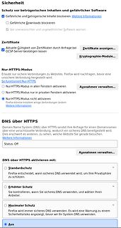 Browser-Sicherheitseinstellungen zu Schutz vor betrügerischen Inhalten und DNS
