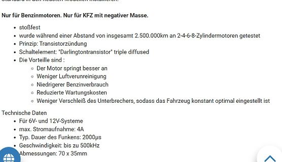 Produktbeschreibung einer Transistorzündung für Benzinmotoren