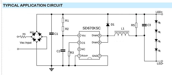 Schaltplan eines LED-Treibers mit SD670XSC