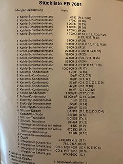 Stückliste elektronischer Bauteile