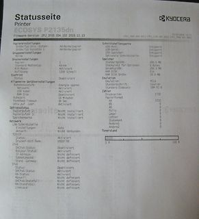 Statusseite eines Kyocera Ecosys P2135dn Druckers