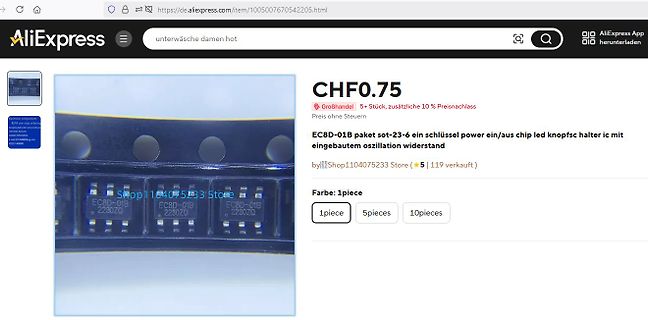 AliExpress Produktseite für EC8D-01B Chips