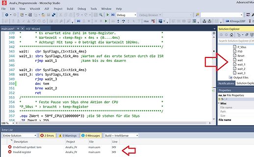 Microchip Studio Assembler Code mit Fehlermeldung
