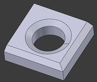 3D-CAD-Modell eines quadratischen Bauteils mit Bohrung