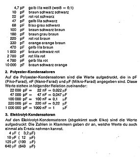 Tabelle zur Farbkennzeichnung von Kondensatoren