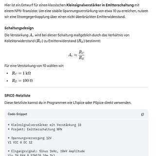 Entwurf eines Kleinsignalverstärkers mit SPICE-Netzliste
