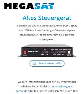 Informationstext zu altem Megasat Steuergerät und Firmware-Download