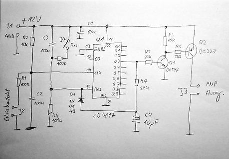 Handgezeichneter Schaltplan mit CD4017