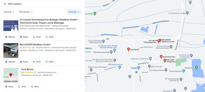 Google Maps Ausschnitt mit Firmeninformationen und Karte
