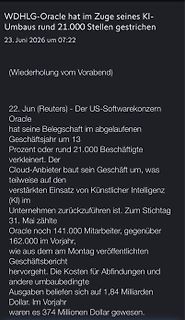 Nachrichtenartikel über Oracle Stellenabbau