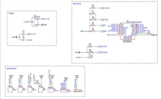 Schaltplan eines ESP-12F Mikrocontroller-Projekts