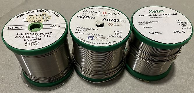 Drei Spulen Lötdraht von Electronic Metals
