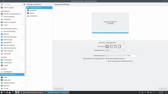 Screenshot der Anzeige-Einstellungen in einem Linux-Betriebssystem