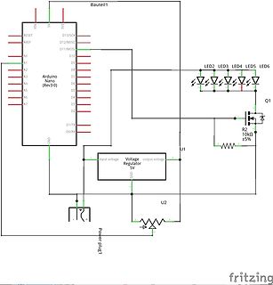 Schaltplan mit Arduino Nano, Spannungsregler und LEDs
