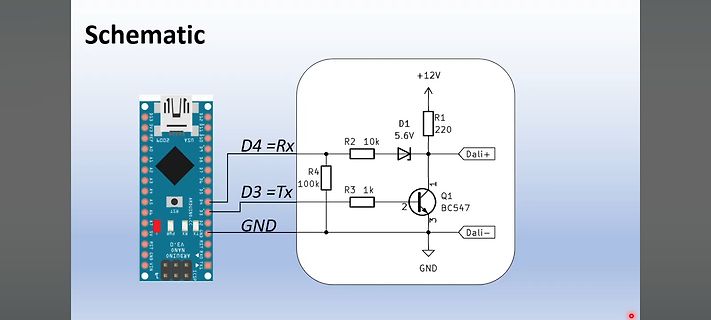 Schaltplan mit Arduino Nano und DALI-Schnittstelle