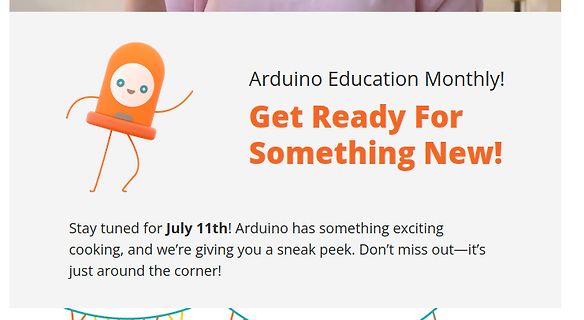 Arduino Education Ankündigungstext mit Maskottchen