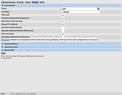 Einstellungen der SatDump Software