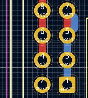 Ausschnitt eines PCB-Layouts mit Pad-Beschriftungen