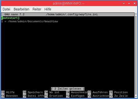 GNU nano Texteditor mit Konfigurationsdatei