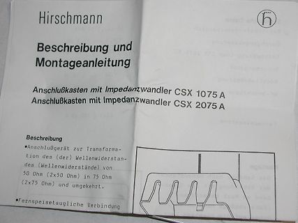 Bedienungsanleitung Hirschmann Anschlußkasten mit Impedanzwandler
