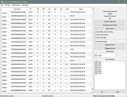 Screenshot eines CAN-Bus-Protokoll-Analyzers