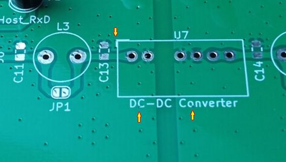 Ausschnitt einer Leiterplatte mit DC-DC-Wandler-Layout
