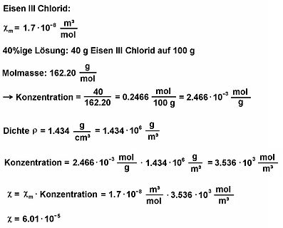Chemische Berechnung der Molalität von Eisen III Chlorid
