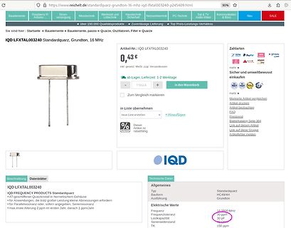 Screenshot eines Online-Shops für einen Quarzkristall