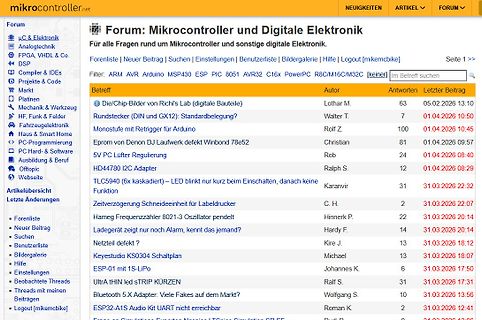 Screenshot eines Mikrocontroller-Forums
