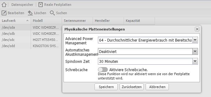 Screenshot der Festplatten-Einstellungen in einer Software