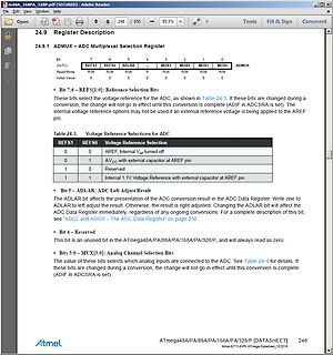 Ausschnitt aus einem Atmel Datenblatt zum ADMUX Register