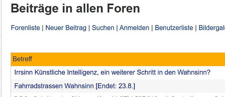 Ausschnitt eines Internetforums mit Forenbeiträgen