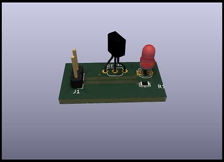 3D-Modell einer kleinen Leiterplatte mit Bauteilen