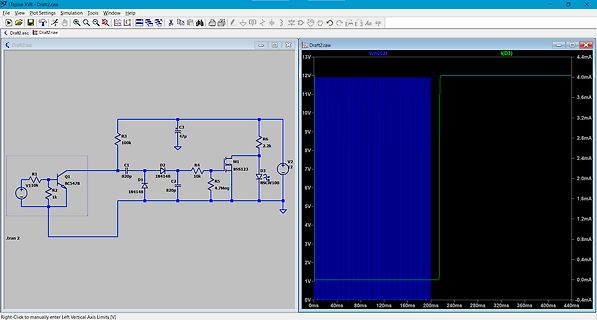 LTspice Schaltplan und Simulationsergebnis