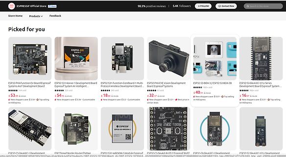 Screenshot eines Online-Shops für ESPRESSIF Elektronik-Entwicklungsboards