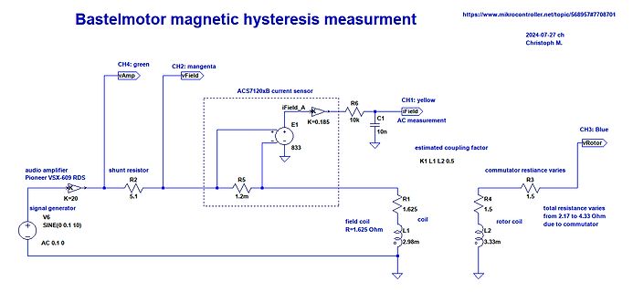 Schaltplan zur Messung der magnetischen Hysterese eines Bastelmotors
