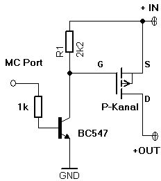 Schaltplan mit BC547 und P-Kanal MOSFET