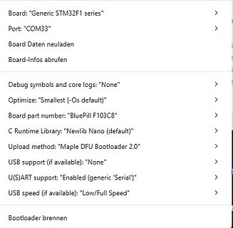 Software-Konfiguration für STM32F1 Blue Pill
