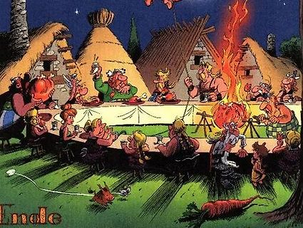 Comic-Illustration einer mittelalterlichen Feier