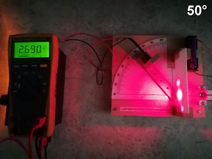 Messaufbau zum Lambertschen Kosinusgesetz mit Multimeter