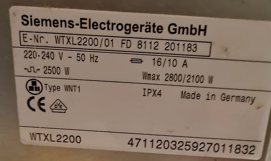 Typenschild eines Siemens-Elektrogeräts