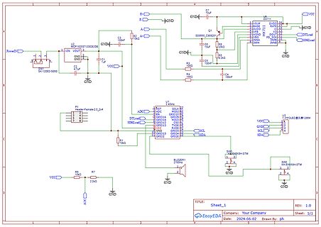 Schaltplan einer Mikrocontroller-Schaltung mit OLED und Buzzer