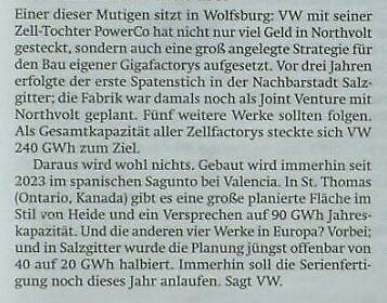 Foto eines Zeitungsartikels über VW und PowerCo
