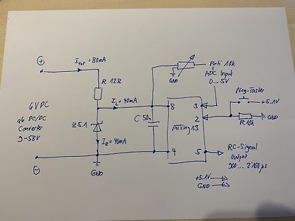 Handgezeichneter Schaltplan mit ATtiny13