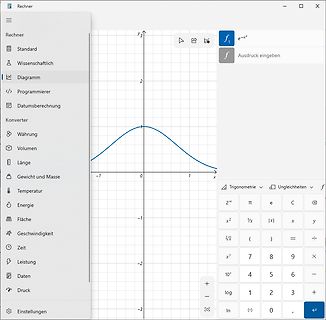 Screenshot eines wissenschaftlichen Taschenrechners mit Graph