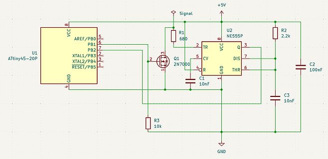 Schaltplan mit ATtiny45 und NE555P