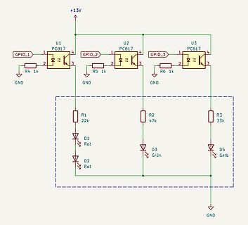 Schaltplan mit Optokopplern und LEDs